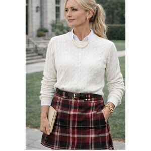 GAP Red Plaid Wool Blend Belted Mini Skirt XL Tall old Money Academia Preppy.  V